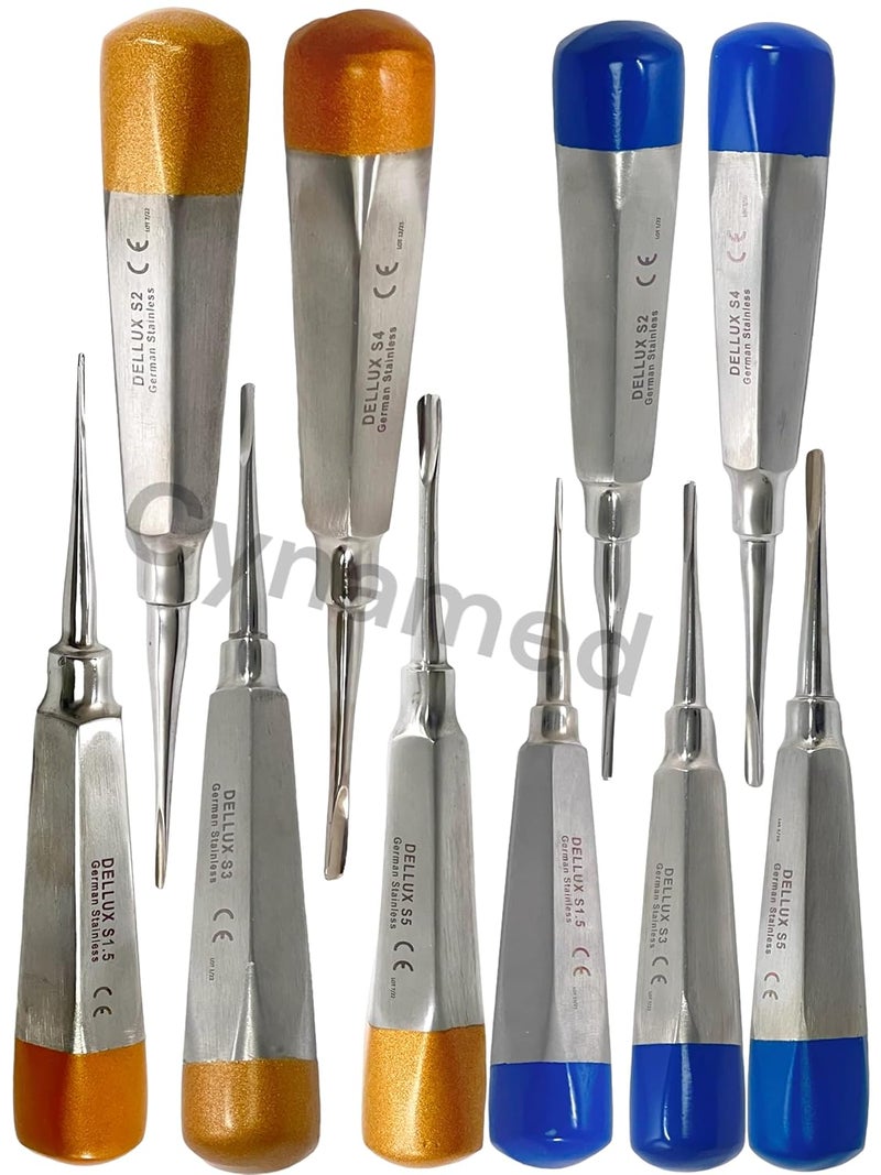 artlab -Dental Luxating Elevator Dental Root Elevators Straight Curved Tip-Periotome Luxating Elevator Apical Root Dental Elavators Extracting Extraction (Elevator Set of 10 STR Gold Blue) - Image 3